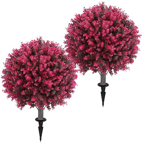 24-Inch Artificial Eucalyptus Topiary Ball Trees, Set of 2 UV-Resistant