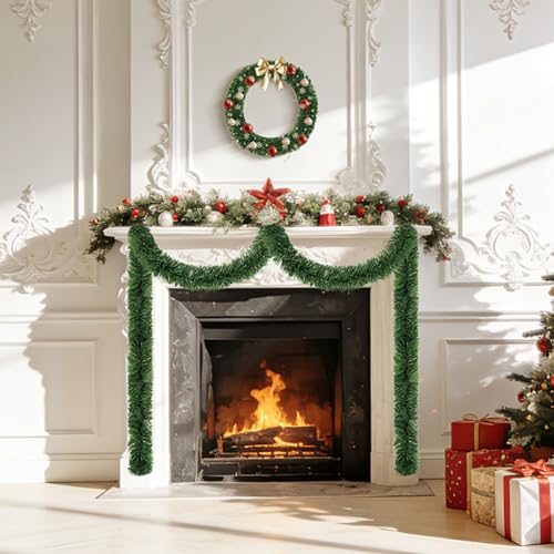 50ft Artificial Green Christmas Garland - Soft PVC Indoor & Outdoor Greenery