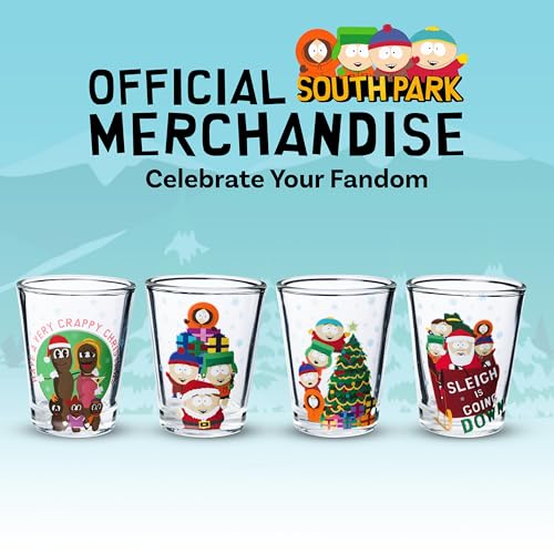 Silver Buffalo South Park Xmas Group Shots 4-Piece Mini Glass Set - Funny Holiday Drinkware