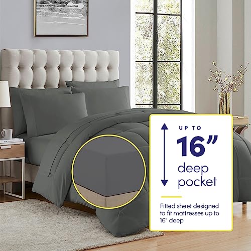 5-Piece All-Season Comforter & Sheet Set - Soft Down Alternative, Twin, Gray