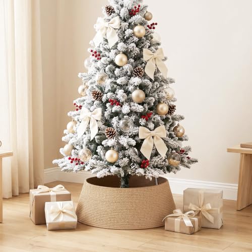 Brown Christmas Tree Collar, Adjustable 28 Inch Woven Cotton Rope