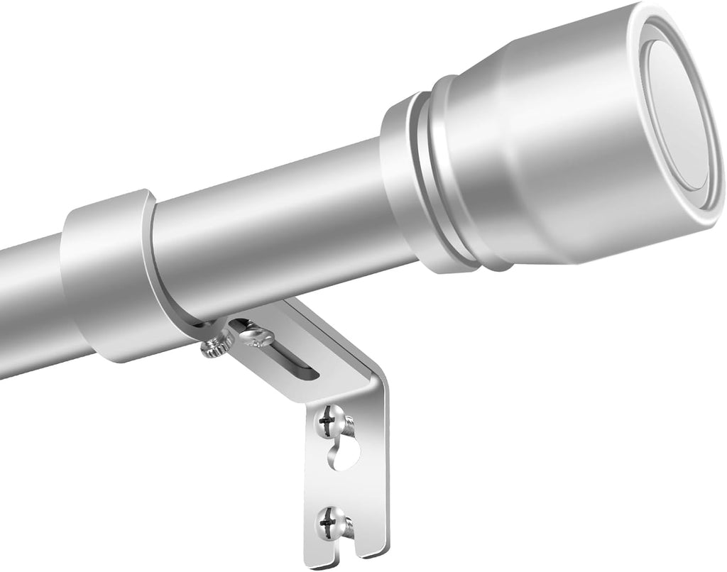 Regine Switzerland 1” Diameter Silver Curtain Rod - Adjustable 30-90 Inch, Heavy Duty 2 Pack for Windows