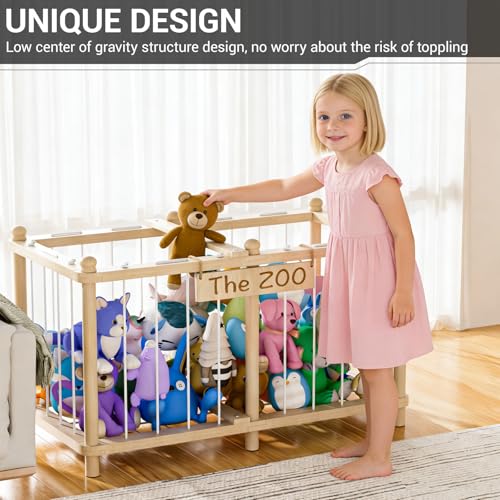 Wooden Stuffed Animal Storage Zoo - Large Capacity Toy Organizer for Kids