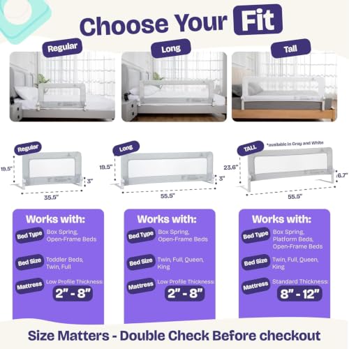 Extra-Long Toddler Bed Rail Swing-Down Guard for Twin Full Queen King