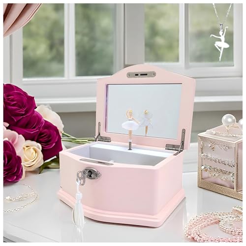 Pink Ballerina Musical Jewelry Box with Mirror and Lock