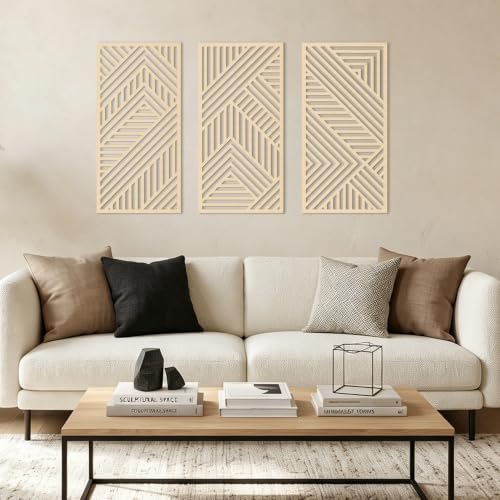 Large Boho Wood Wall Art Set - 16x32 Inch Minimalist Geometric Decor