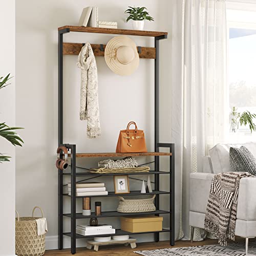 Industrial Hall Tree with Bench and 5-Tier Shoe Storage Rack