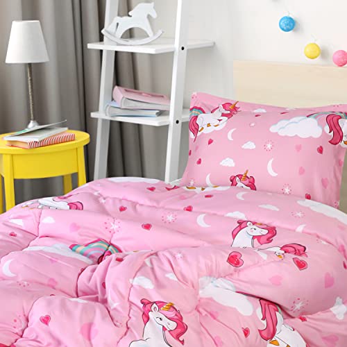 Kids Twin Comforter Set - 3 Piece Reversible Unicorn Microfiber Bedding