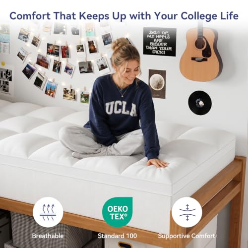 ELEMUSE Twin XL Mattress Topper - Thick Pillow Top Bed Pad for College Dorm