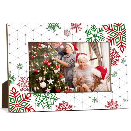 Frinalayoi Red & Green Christmas Photo Frame 4x6 Inch Snowflakes Holiday Decor