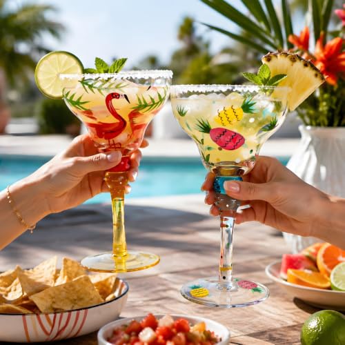 ZAVOOS Set of 2 10oz Hand-Blown Margarita Glasses - Mexican & Tropical Style