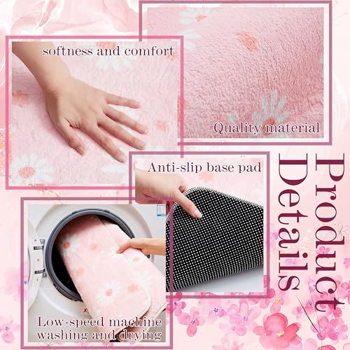 3-Piece Pink Daisy Bathroom Rug Set - Non-Slip Bath Mat & Toilet Lid Cover