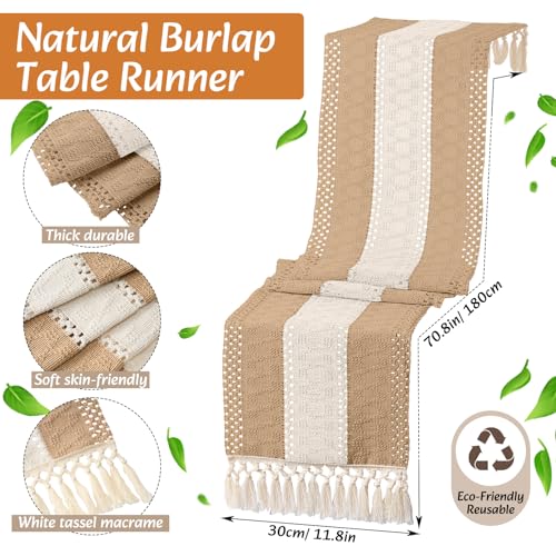 6-Piece Neutral Boho Table Runner & Woven Round Placemats Set 12x72"