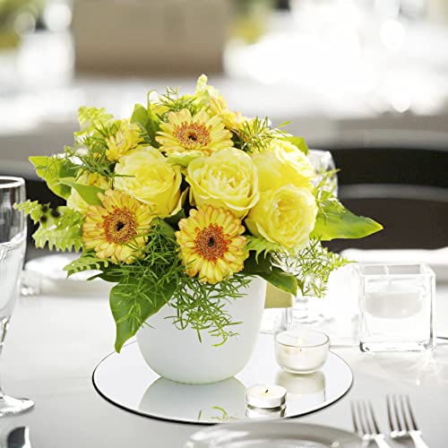 12-Inch Round Mirror Centerpiece Plate for Weddings & Parties - Glass with Cushioned Feet