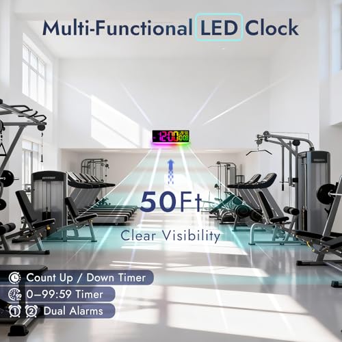 16.5" Large LED Digital Wall Clock with RGB Backlight, Remote & Temp Display