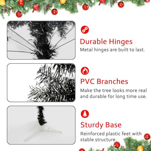 Sweecomb Black Christmas Tree 6ft Tinsel Artificial Tree with 550 Tips Hinged Stand