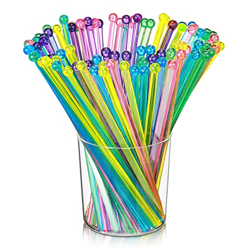 Multicolor Disposable Plastic Swizzle Sticks - 100 Pack for Cocktails & Drinks