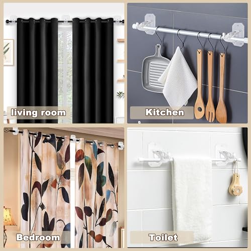 2PCS No Drill Adjustable Curtain Rod Brackets, Adhesive Drape Pole Holders