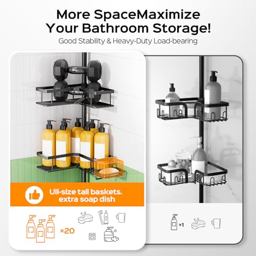 Tension Pole Shower Caddy 4-Tier Corner Bathroom Organizer Rack