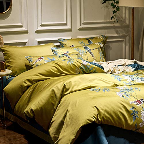 Floral & Birds Cotton Duvet Cover Set - Reversible Peacock Blue, Queen
