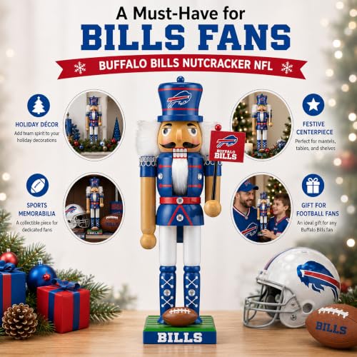 NFL Buffalo Bills 12-Inch Wooden Nutcracker Holiday Game Day Decor
