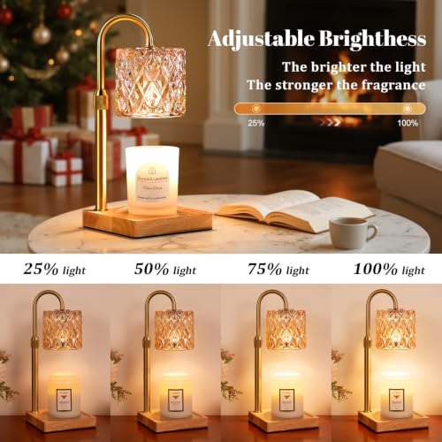 Dimmable Candle Warmer Lamp with Timer - Vintage Amber Glass
