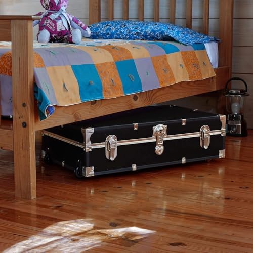 31-Inch Under-Bed Storage Trunk with Wheels and Locking Latch, Antique Black