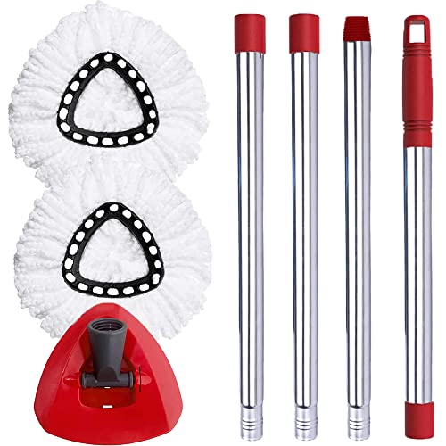 Spin Mop Replacement Kit - Adjustable Handle, Base & 2 Microfiber Refills