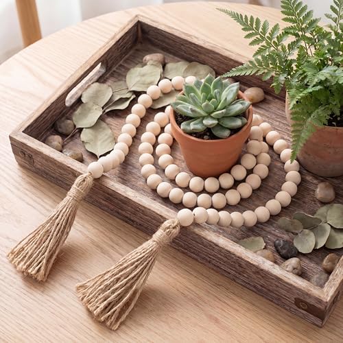 58-Inch Wood Bead Garland with Tassels – Boho Farmhouse Home Decor