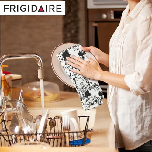2-Piece Cotton Kitchen Towel Set - 16 x 26 Inch Dish Towels, Black Floral