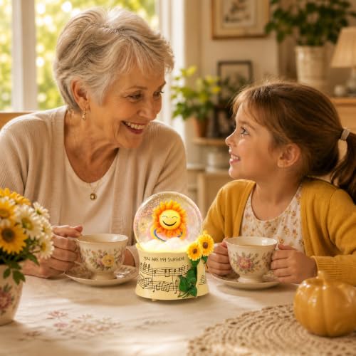 Sunflower Snow Globe Music Box with Colorful Lights, You Are My Sunshine