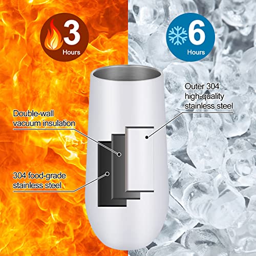 Lifecapido 2 Pack White Insulated Stainless Steel Champagne Tumblers 12oz - Double Wall Flutes for Weddings & Parties