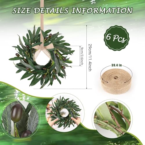 6-Pack Mini Artificial Olive Wreaths for Kitchen Cabinets & Wall Decor
