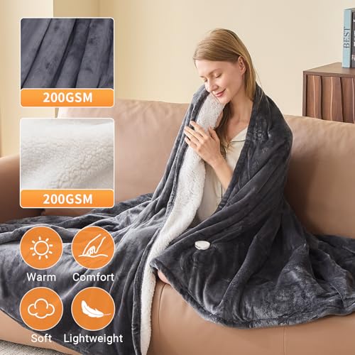 Queen Size Electric Heated Blanket - Soft Flannel & Sherpa, 10 Heat Levels, Auto Shut-Off