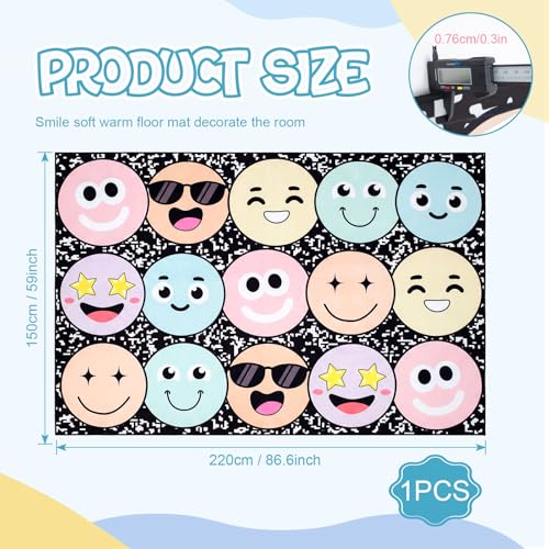 Pastel Smile Face Classroom Rug 5x7 ft Non-Slip Educational Play Mat
