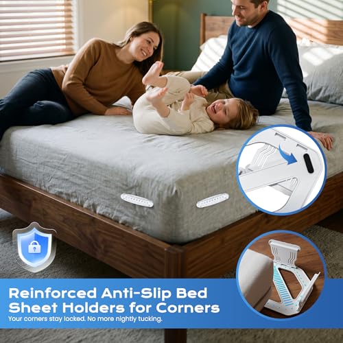 Bed Sheet Holders with Anti-Slip Clips - 4 Pack for All Mattress Sizes