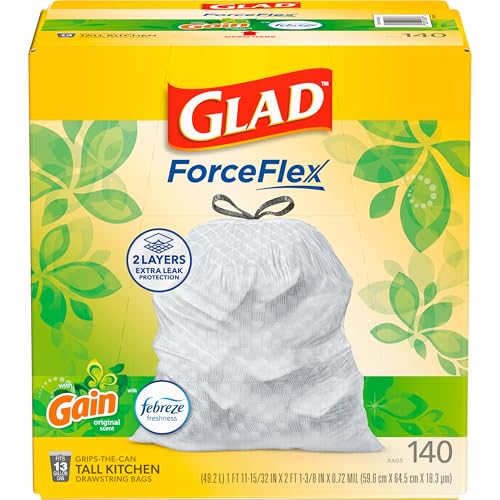 13 Gallon Tall Kitchen Trash Bags, Scented Tear-Resistant Drawstring, 140 Pack