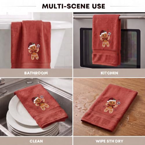 Artoid Mode 13.7 x 29.5 Inch Red Gingerbread Man Christmas Hand Towels Set of 1