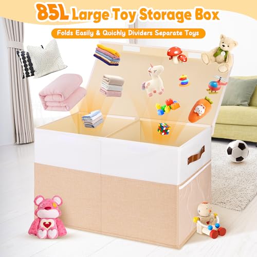 Large Collapsible Toy Storage Chest with Lid and Dividers, 25"x13"x16"