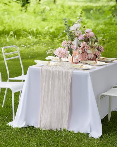 Pureegg Ivory 120-Inch Cheesecloth Table Runner - 2 Pack, 10ft, 12-24 in Drop