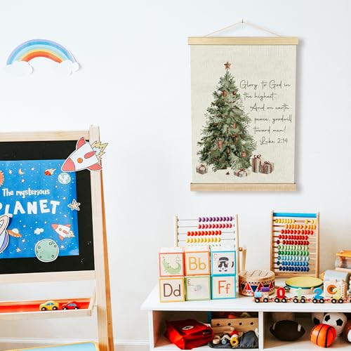 BCUANGD Christmas Tree Wall Art Christian Scripture Wall Decor with Wood Frame Winter-1, 12x16 Inches