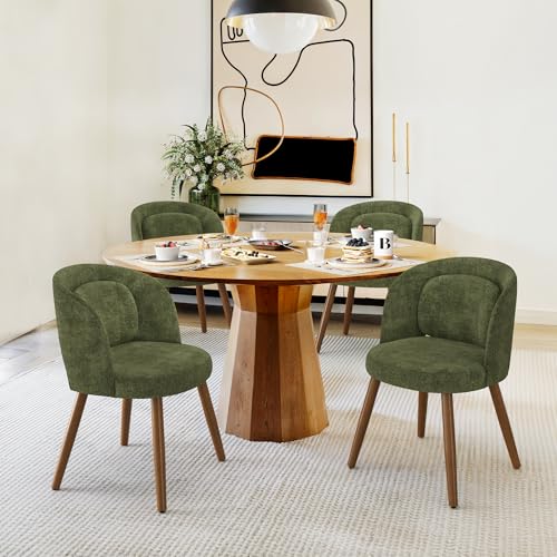 Upholstered Dining Chairs Set of 4, Modern Green Linen Kitchen Chairs