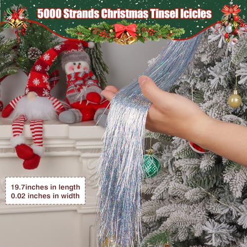 5000 Strands Silver Christmas Tree Icicles Tinsel - 19.7" Foil Garland