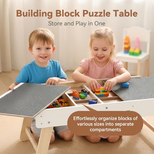 3-in-1 Wooden Kids Activity Table with Storage and Reversible Building Board