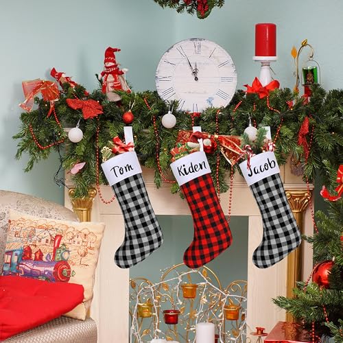 Black Christmas Stockings 17 Inch Set with Name Stickers - Holiday Decor