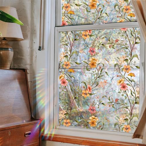 Stained Glass Window Film - 17.5" x 78.7" Privacy Cling, UV Blocking