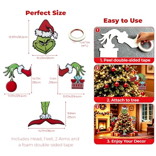 Charmluvee Green Monster Christmas Tree Topper Set - Premium Indoor/Outdoor Decoration