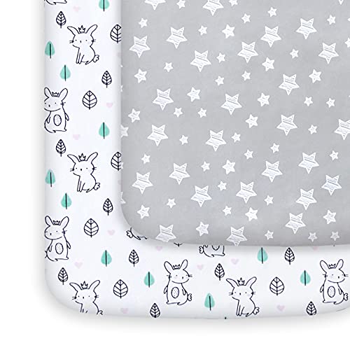 Moonsea Pack and Play Fitted Sheets 2 Pack - Soft Playard & Mini Crib Sheets