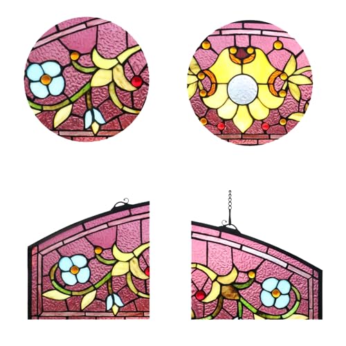 32-Inch Stained Glass Window Hanging Panel - Arched Half Round Shade