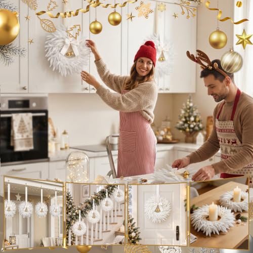 2 Pack White Christmas Wreaths for Cabinets - Mini Holiday Decor, 14.4"